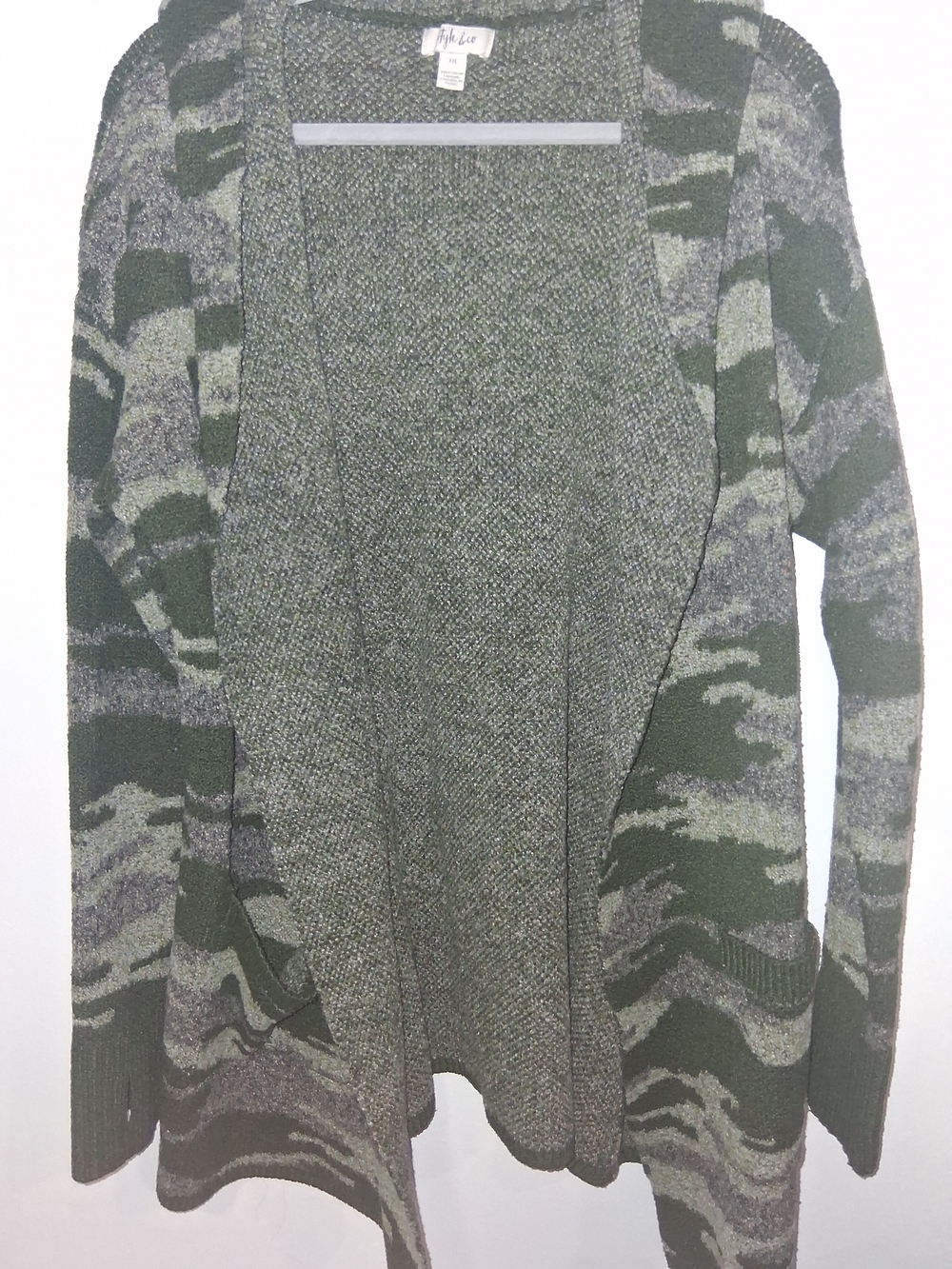 Style & Co. Men's Olive Green & Gray Camouflage Open-Front Cardigan